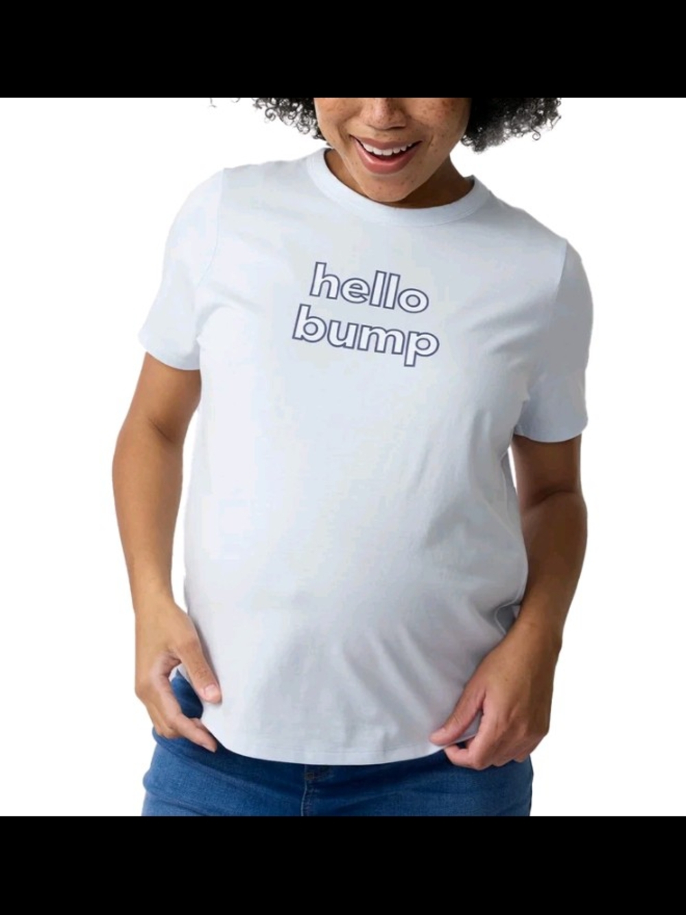 Ingrid And Isabel Maternity Light Blue Hello Bump White Maternity Tee
